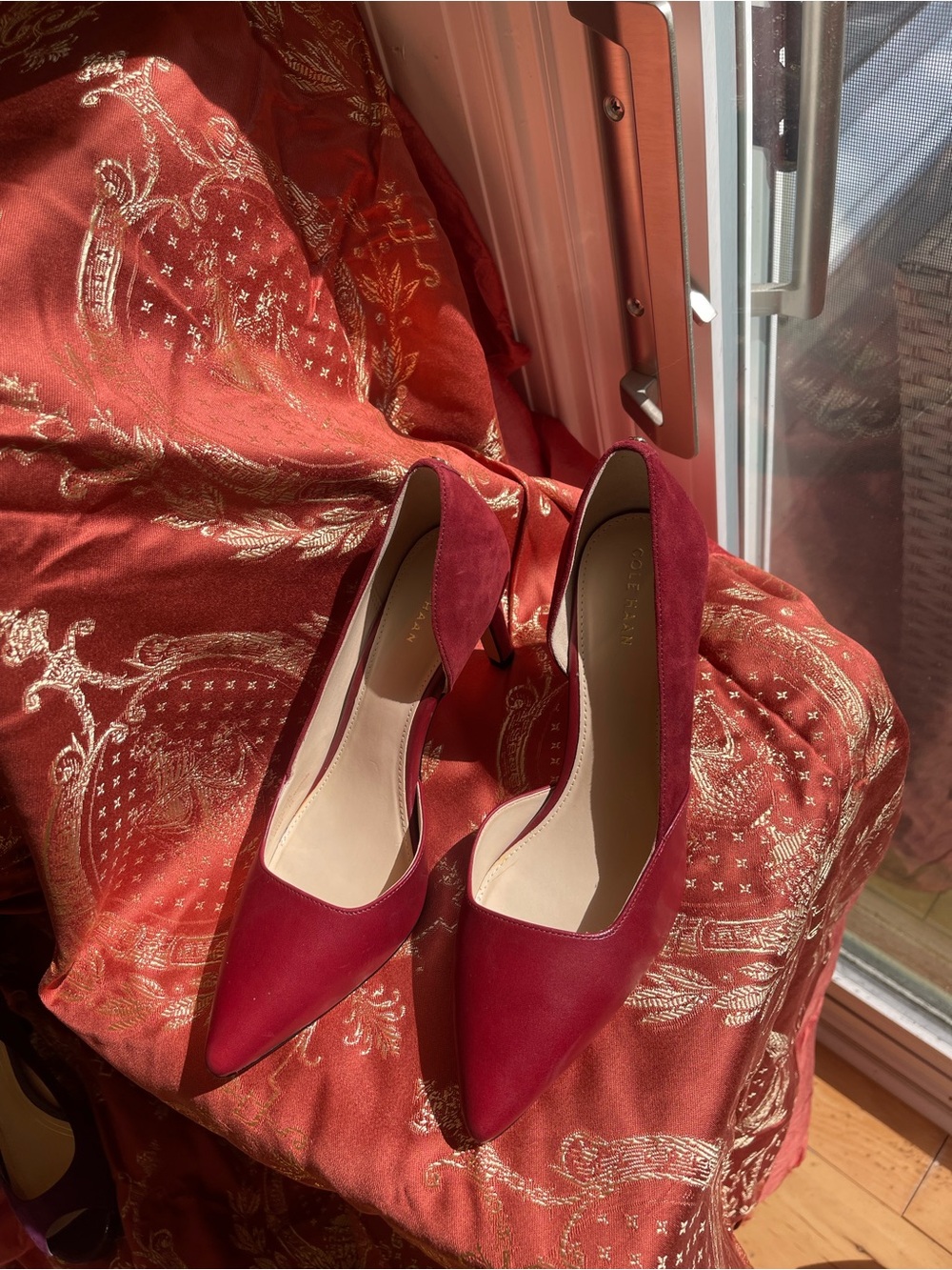 Cole Haan Women's Burgundy Pointed-Toe Leather Pumps - Picture 2 of 16